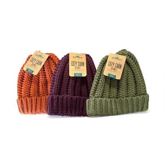 Set Of 3 Northeast Outfitters Cozy Cabin Beanies Adult One Size Acrylic Chunky R - Picture 2 of 4